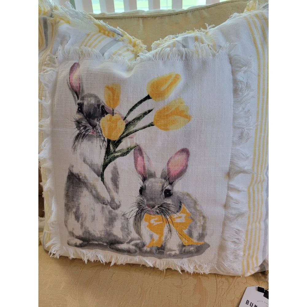 Yellow and Grey Striped Bunny Pillow
